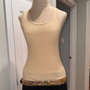 Rave festival Y2K fairy boho Ibiza Tan Sleeveless tank Top with Gold Sequin Hem